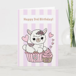 Happy 3rd Birthday Cute Llama Girl Card Kaart
