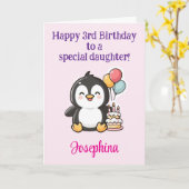 Happy 3rd Birthday Daughter, Penguin Personalized  Kaart (Gele Bloem)