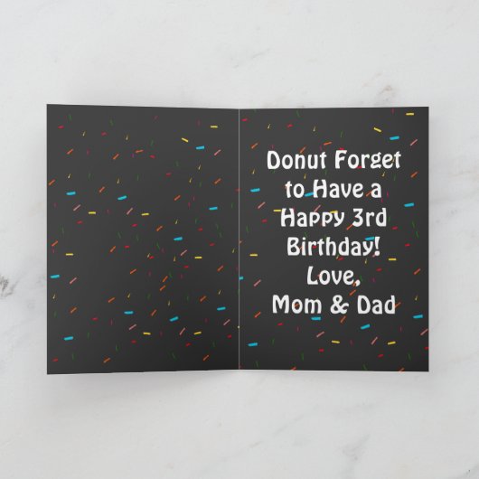 Happy 3rd Birthday Donut Theme Funny Kaart (Binnen)