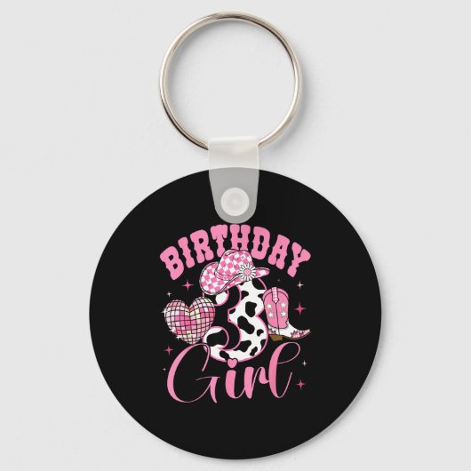 Happy 3rd Birthday Girl Outfit Rodeo Western Cowgi Sleutelhanger (Voorkant)