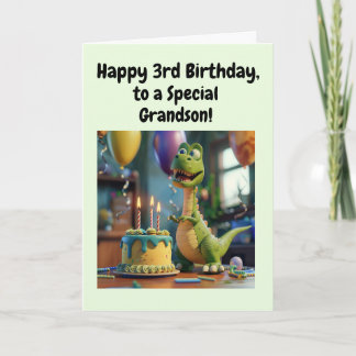 Happy 3rd Birthday Grandson, Dino, Personalized  Kaart