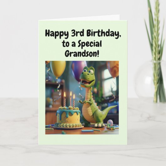 Happy 3rd Birthday Grandson, Dino, Personalized  Kaart (Voorkant)