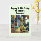 Happy 3rd Birthday Grandson, Dino, Personalized  Kaart (Gele Bloem)