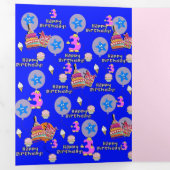 Happy 3rd Birthday Kaart, #3 Birthday Blue Drieluik Kaart (Binnenzijde eerst)