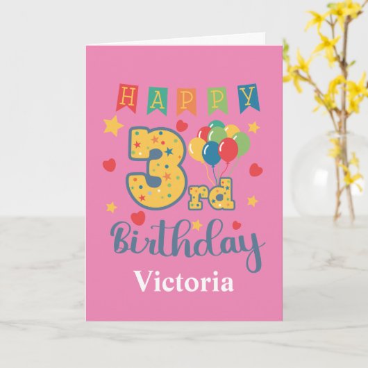 Happy 3rd Birthday-kaart Kaart (Gele Bloem)