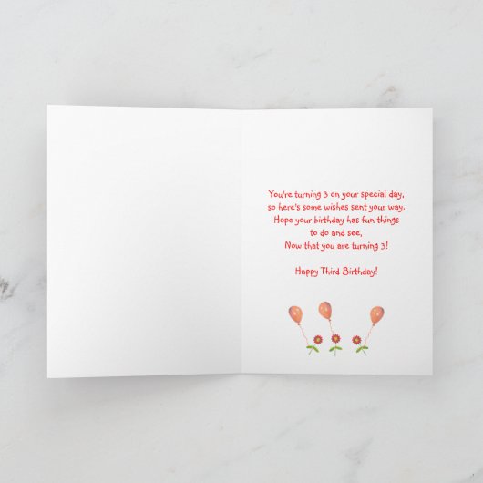 Happy 3rd Birthday Lamb en ballonnen Kaart (Binnen)