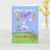 Happy 3rd Birthday Lamb en ballonnen Kaart (Gele Bloem)