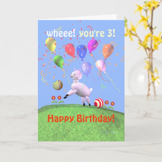 Happy 3rd Birthday Lamb en ballonnen Kaart (Gele Bloem)