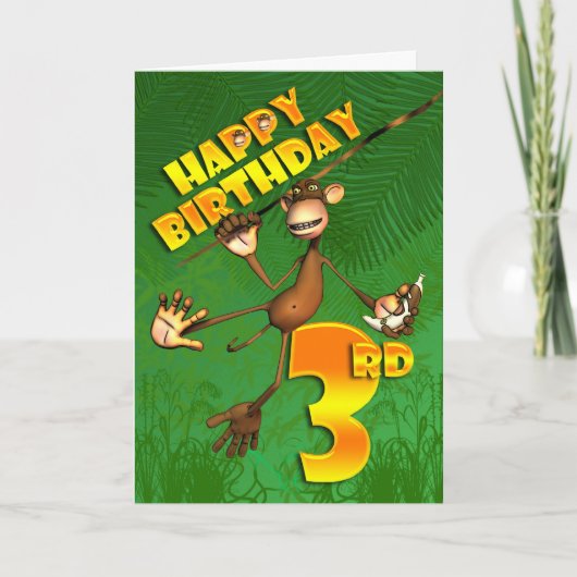 Happy 3rd Birthday Monkey Banana Kaart (Voorkant)