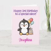 Happy 3rd Birthday Niece, Penguin, Personalized Kaart (Voorkant)