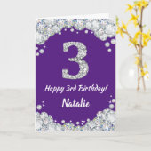 Happy 3rd Birthday Paars en Silver Glitter Card Kaart (Gele Bloem)