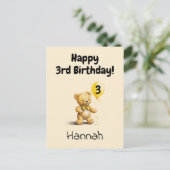 Happy 3rd Birthday, Personalized Teddy Bear Card,  Briefkaart (Staand voorkant)