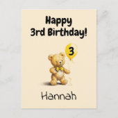 Happy 3rd Birthday, Personalized Teddy Bear Card,  Briefkaart (Voorkant)