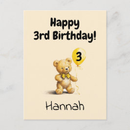 Happy 3rd Birthday, Personalized Teddy Bear Card,  Briefkaart
