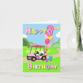 Happy 3rd Birthday Polka Dot Pink Girly Golf Kaart (Voorkant)