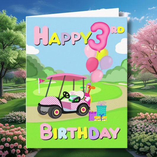 Happy 3rd Birthday Polka Dot Pink Girly Golf Kaart