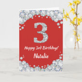 Happy 3rd Birthday Red en Silver Glitter Card Kaart (Gele Bloem)