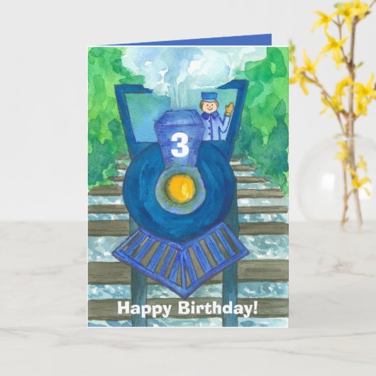 Happy 3rd Birthday Stoomtrein Custom Kaart (Gele Bloem)