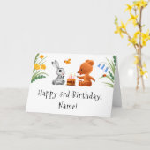 Happy 3rd Birthday Teddy Bear Bunny Cake Candles Kaart (Gele Bloem)