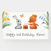 Happy 3rd Birthday Teddy Bear Bunny Cake Candles Spandoek (Horizontaal)