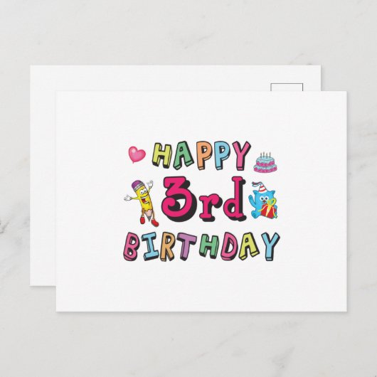 Happy 3rd Birthday - wensen van 3 jaar Briefkaart (Voorkant / Achterkant)