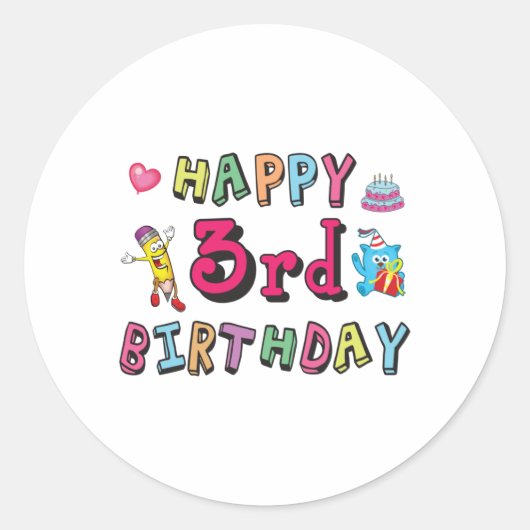 Happy 3rd Birthday - wensen van 3 jaar Ronde Sticker (Voorkant)