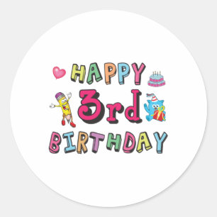 Happy 3rd Birthday - wensen van 3 jaar Ronde Sticker