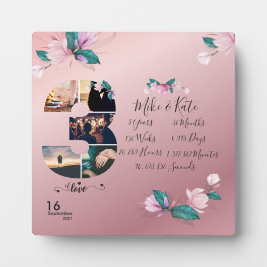 Happy 3rd Jubileum, aangepaste fotocollage Fotoplaat (Voorkant)