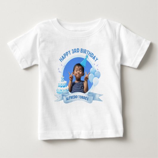 Happy 3rd Verjaardags Print Modern Wit Baby Tshirt (Voorkant)