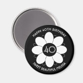 Happy 40 Verjaardag Bloemen Design Patroon Zwart Magneet (Voorkant / Achterkant)