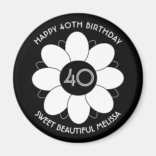 Happy 40 Verjaardag Bloemen Design Patroon Zwart Magneet