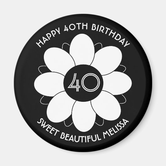 Happy 40 Verjaardag Bloemen Design Patroon Zwart Magneet (Voorkant)