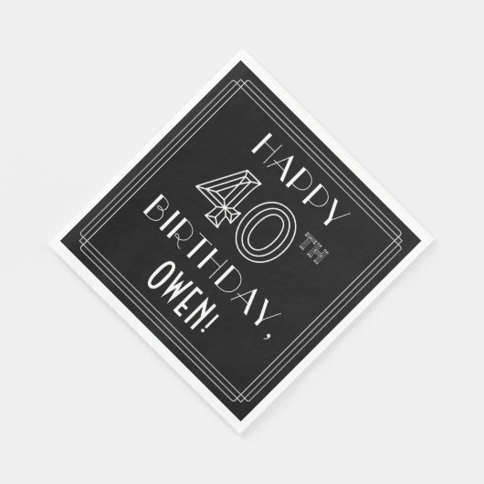 HAPPY 40TH BIRTHDAY; Art Deco Style; aangepaste na Servet (Hoek)