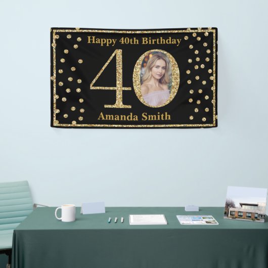 Happy 40th Birthday Banner Black en Gold Photo (Beurs)