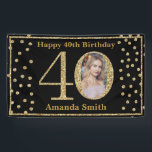 Happy 40th Birthday Banner Black en Gold Photo<br><div class="desc">Fijne 40ste verjaardag Banner Black en Gold Glitter Confetti met aangepaste foto. Afdrukbaar digitaal. Voor verdere aanpassing,  te klikken gelieve de knoop "van de Aanpassing het"en ons ontwerphulpmiddel te gebruiken om deze sjabloon te wijzigen.</div>