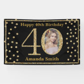 Happy 40th Birthday Banner Black en Gold Photo (Horizontaal)