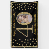 Happy 40th Birthday Banner Black en Gold Photo (Verticaal)