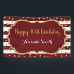 Happy 40th Birthday Banner Burgundy Gold Glitter<br><div class="desc">Fijne 40ste verjaardag banner voor vrouwen of man. Banner van de Burgundy Red en Gold Birthday Party. Glitter Confetti. Bourgogne en witte strepen. Afdrukbaar digitaal. Voor verdere aanpassing,  te klikken gelieve de knoop "van de Aanpassing het"en ons ontwerphulpmiddel te gebruiken om deze sjabloon te wijzigen.</div>