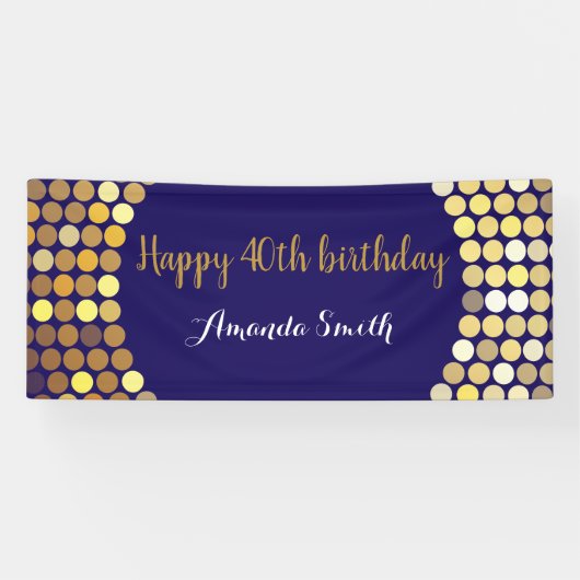 Happy 40th Birthday Banner Navy Blue Gold Glitter (Horizontaal)