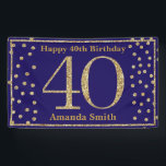 Happy 40th Birthday Banner Navy Blue Gold Glitter<br><div class="desc">Fijne 40ste verjaardag banner marinier Blue Gold Glitter Confetti. Afdrukbaar digitaal. Voor verdere aanpassing,  te klikken gelieve de knoop "van de Aanpassing het"en ons ontwerphulpmiddel te gebruiken om deze sjabloon te wijzigen.</div>