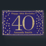 Happy 40th Birthday Banner Navy Blue Gold Glitter<br><div class="desc">Fijne 40ste verjaardag banner marinier Blue Gold Glitter Confetti. Afdrukbaar digitaal. Voor verdere aanpassing,  te klikken gelieve de knoop "van de Aanpassing het"en ons ontwerphulpmiddel te gebruiken om deze sjabloon te wijzigen.</div>