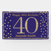 Happy 40th Birthday Banner Navy Blue Gold Glitter (Horizontaal)