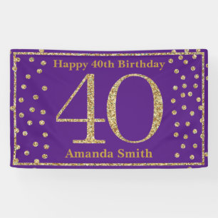 Happy 40th Birthday Banner Paars en Gold Glitter
