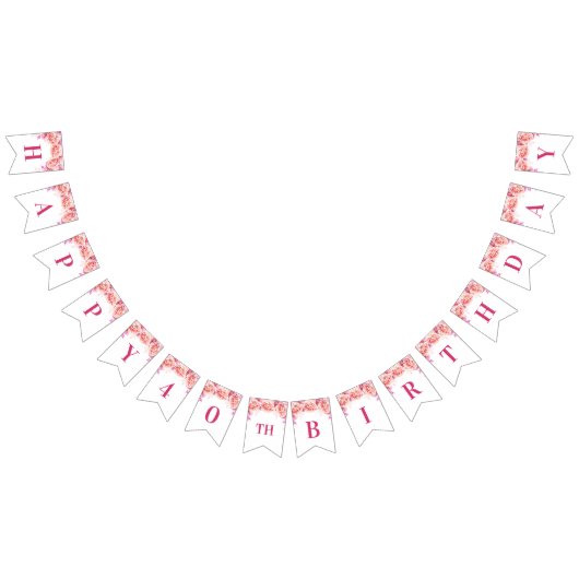 Happy 40th Birthday Banner Pink Waterverf Flowers (Alle)