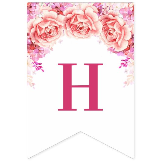 Happy 40th Birthday Banner Pink Waterverf Flowers (Eerste vlag)