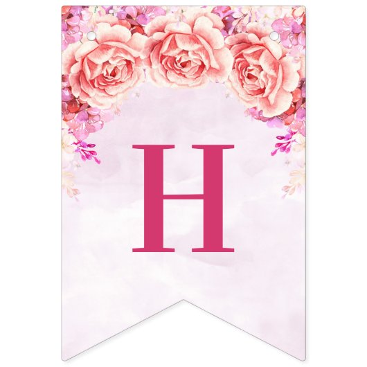Happy 40th Birthday Banner Pink Waterverf Flowers (Eerste vlag)