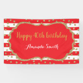 Happy 40th Birthday Banner Red en Gold Glitter (Horizontaal)