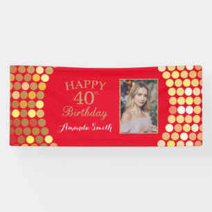 Happy 40th Birthday Banner Red en Gold Photo