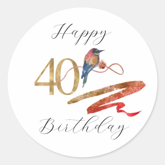 Happy 40th Birthday Bird Sticker (Voorkant)