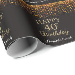 Happy 40th Birthday Black en Gold Glitter Cadeaupapier<br><div class="desc">Fijne 40ste verjaardag zwarte en gouden glitterwappapier met persoonlijke naam. Voor verdere aanpassing,  te klikken gelieve de knoop "van de Aanpassing het"en ons ontwerphulpmiddel te gebruiken om deze sjabloon te wijzigen.</div>